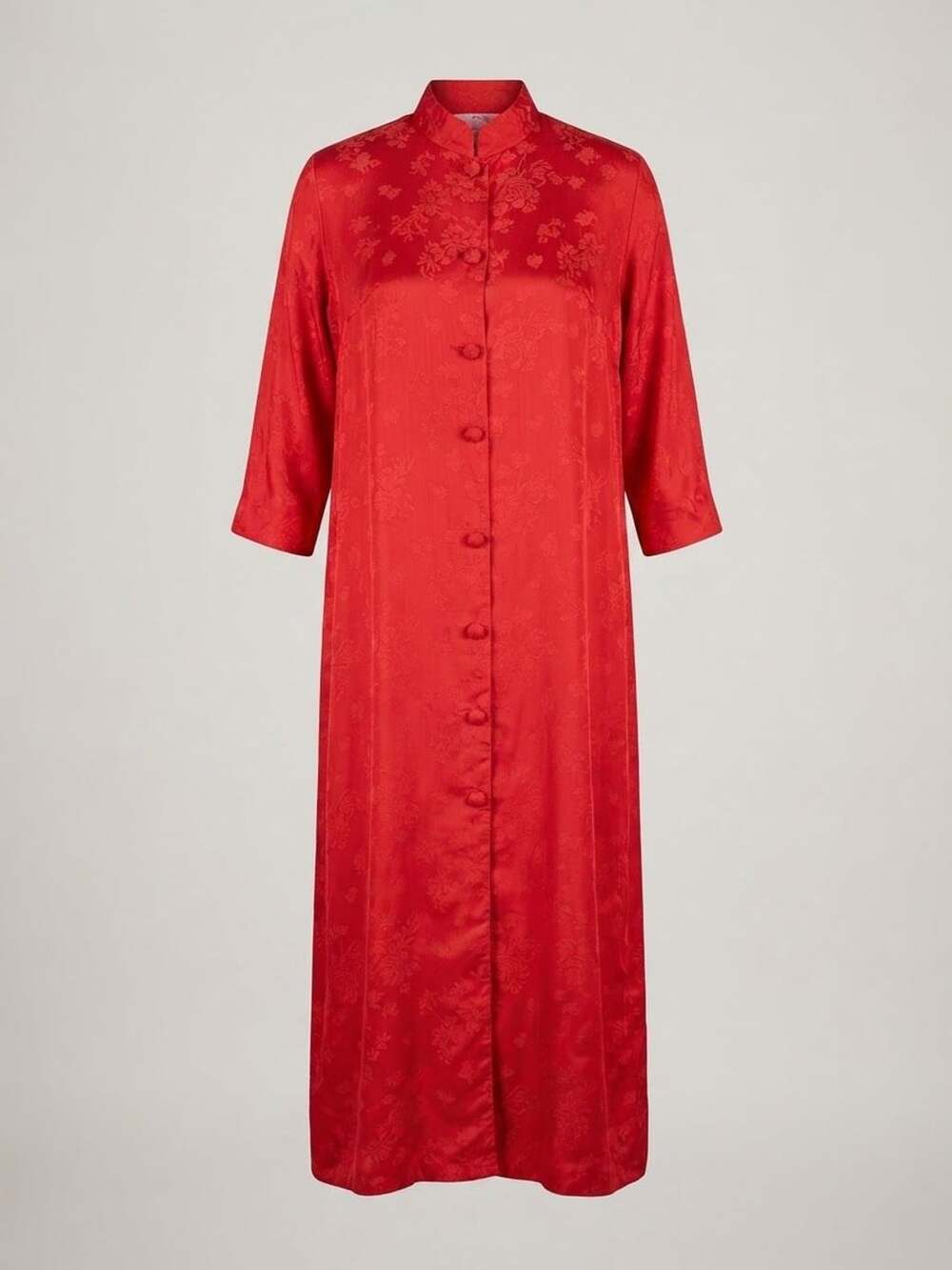 Vintage Red Satin Brocade Chinese Qipao Robe Dress Small